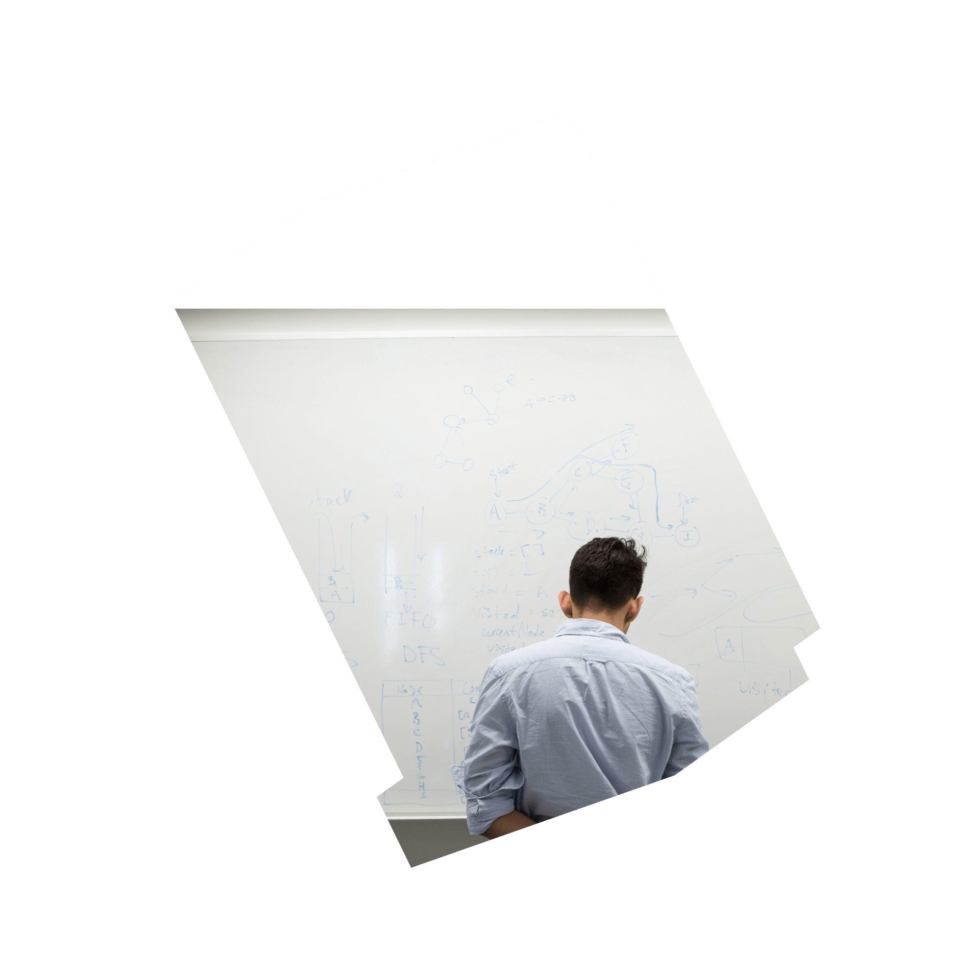 Anthony Sistilli, an alumnus of Computer Engineering at Ryerson University, works through equations on a whiteboard.